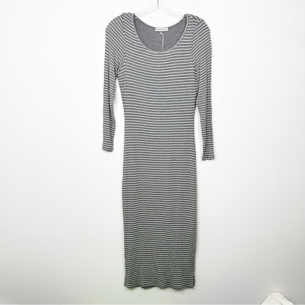 NWT MARINE LAYER | Lexi Ribbed MIDI Dress Heather Gray and White Sz. Medium - Picture 4 of 6